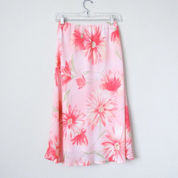 Worthington Dresses & Skirts - VINTAGE 90S Floral Printed Midi Skirt in Pink High Waist Summer Skirt